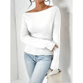 Women's Off The Shoulder Tops Long Sleeve T Shirts Going Out Tops Casual Trendy Ruched Slim Fitted Tees Lady T Fashions
