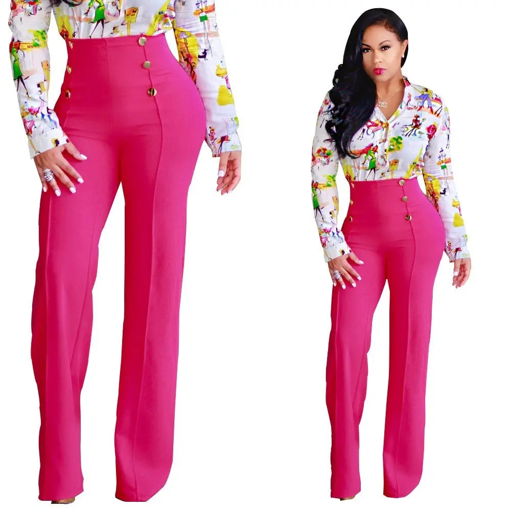 Double breasted flared pants Lady T Fashions