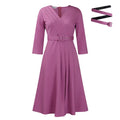 Women's Elegant V-Neck Cross-Wrap A-Line Dress With Belt & Ruffled Hem - Office & Casual Solid Dress For Spring&Summer Lady T Fashions