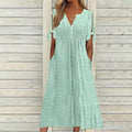 Women's Eyelet V-Neck Maxi Dress Short Sleeve Flowy A-Line Summer Beach Dress Lady T Fashions