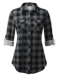 Plaid Pouch Button Cuff Comfort And Casual Printed Women's Shirt Lady T Fashions
