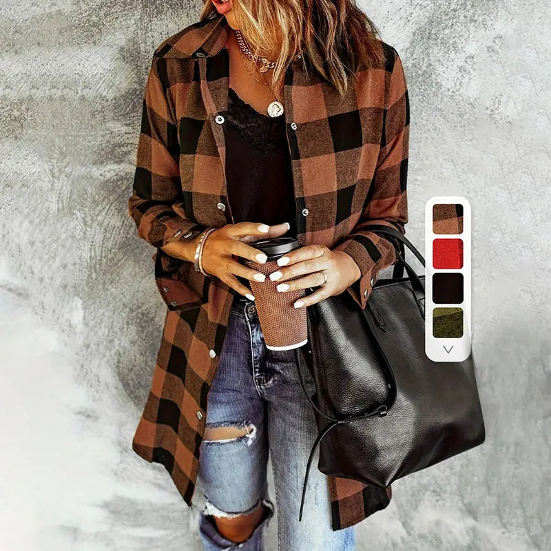 Women's Long Sleeve Plaid Print Button Front Casual Shirt For Spring & Fall Lady T Fashions