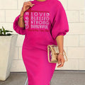 Sparkling Rhinestone Puff Sleeve Midi Dress for Plus Size Women - Casual Spring Summer Outfit Lady T Fashions