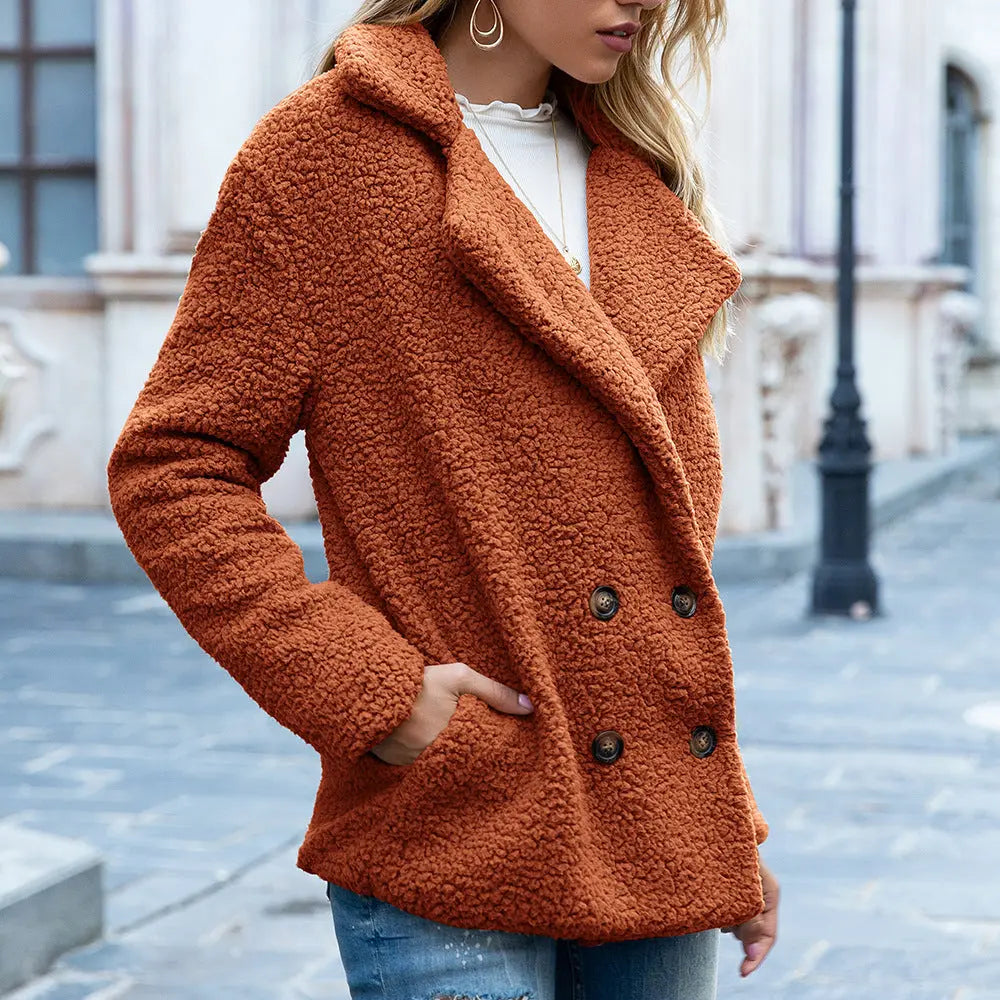 Loose Lapel Fluffy Coat Winter Button Jacket Cardigan Outwear For Women Clothing Lady T Fashions