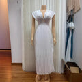 V-neck Sexy Bat Sleeve Slim-fit Pleated A- Line Dress Lady T Fashions