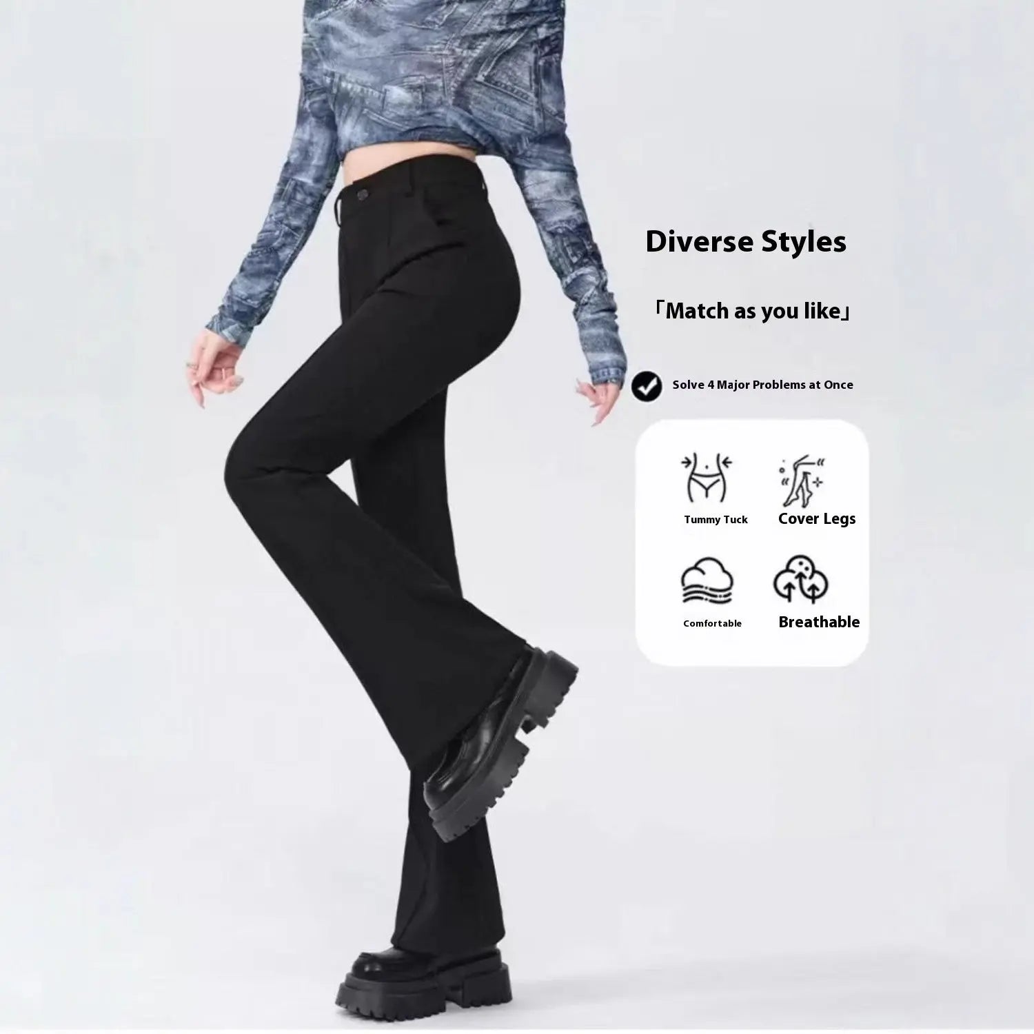 High Waist High-grade Anti-wrinkle Straight Slimming Casual Flared Pants Lady T Fashions