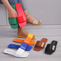 Women's Colorful Slide Sandals - Fashionable Open-Toe Flats with Ankle Strap, Faux Cover Upper & Rubber Sole, Casual Summer Shoes in Red, Green, Yellow, Blue, Brown, Black, White, Summer Footwear | Fashionable Flats | Durable Lady T Fashions