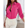 Womens Button Down Shirts V Neck Rolled Up Long Sleeve Tops Elegant Dressy Blouses Business Casual Outfits Lady T Fashions