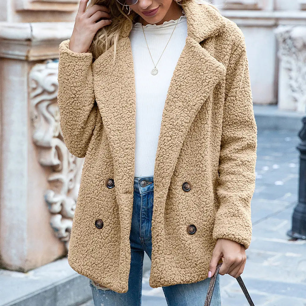 Loose Lapel Fluffy Coat Winter Button Jacket Cardigan Outwear For Women Clothing Lady T Fashions
