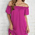 Ladies' Fashion Off Shoulder Ruffle Solid Color Decorative One Shoulder Casual Dress Lady T Fashions
