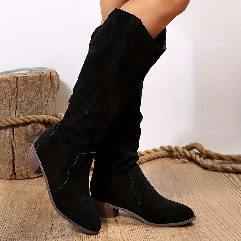 Women's Vintage Western Cowboy Boots - Knee-High Pull-On Boots with Chunky Heels, Western Booties for Women, Country Western Events & Everyday Outfits - Cowboy Accessories, Casual Wear, Lady T Fashions