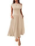 Slant Shoulder Sexy Waist Trimming Long With Pocket Dress Lady T Fashions