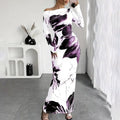 Women's Elegant Off-Shoulder Tie-Dye Floral Bodycon Dress Stretchy Season Party & Casual Dress Lady T Fashions