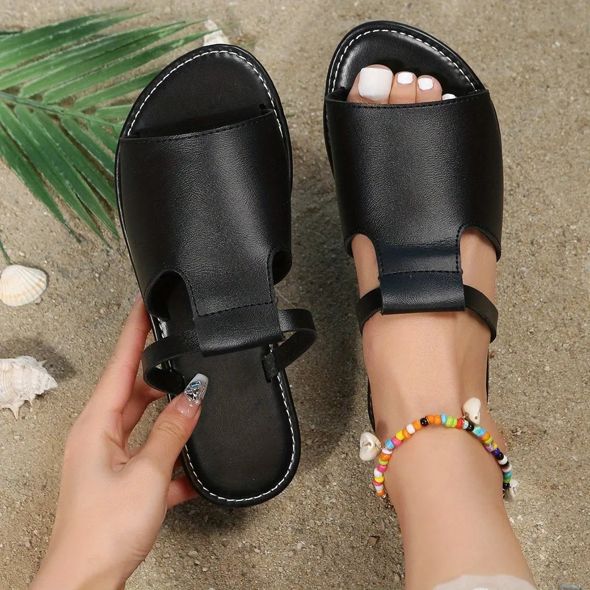 Womens Comfortable Casual Slippers - Stylish Black Open Toe Non-Slip Slides - Durable Outdoor & Beach Ready, Quick-Dry Slip-On Shoes Lady T Fashions