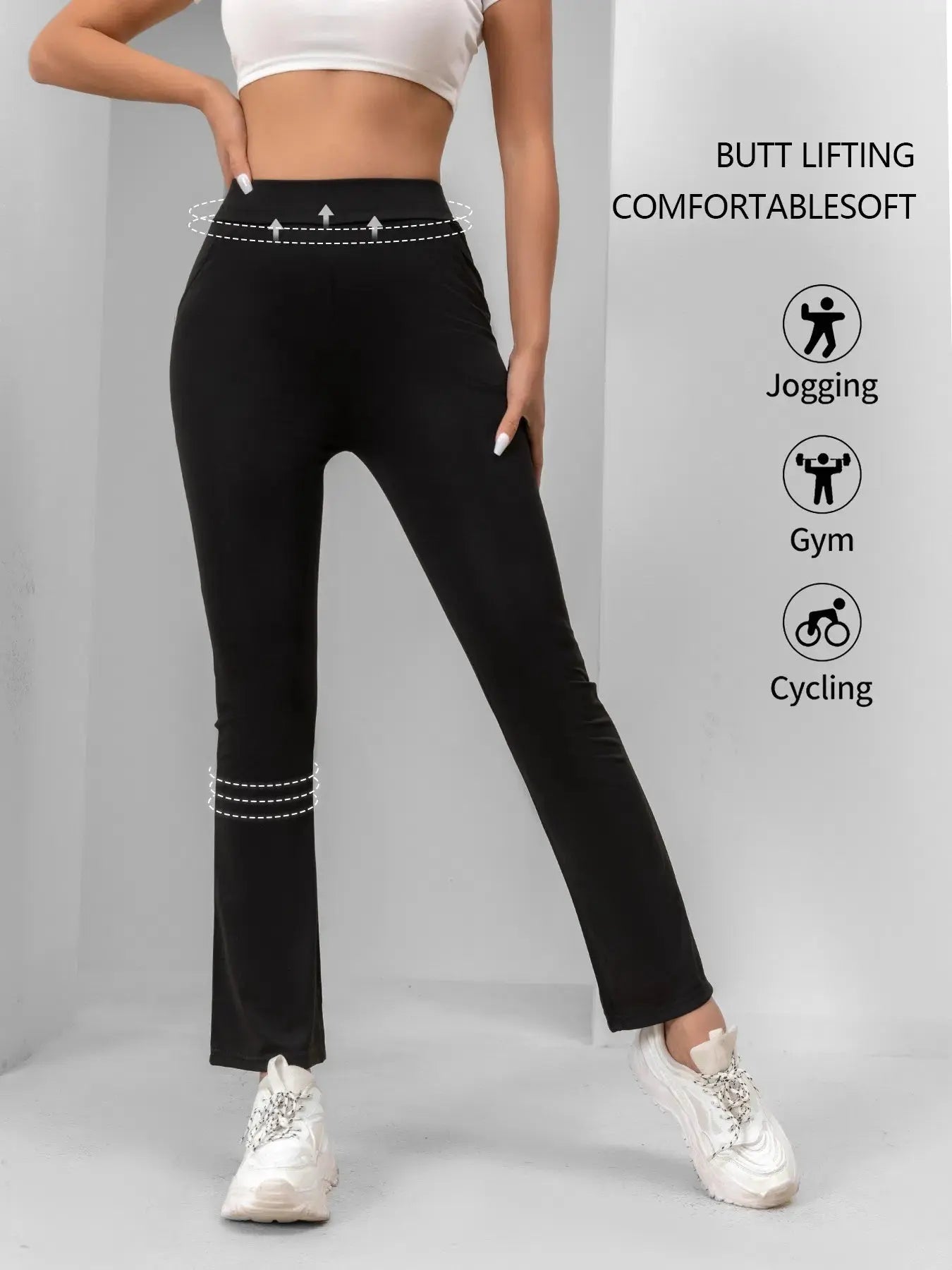 4pcs High-Waisted Flare Sharkskin Leggings Slim Fit, Lightweight & Sculpting Yoga Pants Lady T Fashions