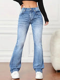 Denim High Waist Loose And Slimming Bootcut Trousers Lady T Fashions