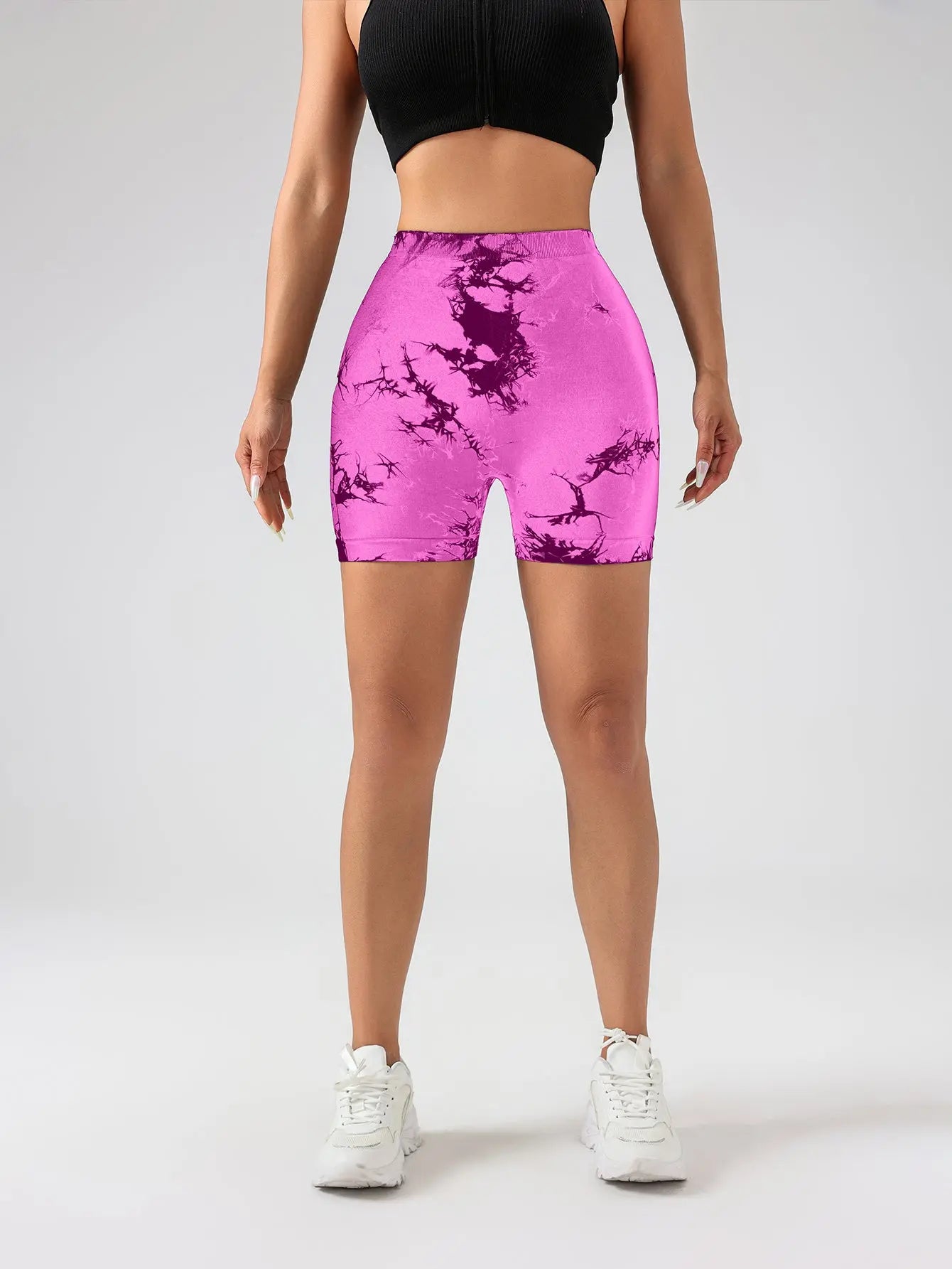 3 PACK Tie Dye Active Wear Shorts, Women Workout Shorts, High Waisted Contour Gym Yoga Biker Shorts, V Back Booty Biker Workout Gym Running Shorts Lady T Fashions