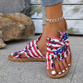 Women's Flag Pattern Slide Sandals, Bowknot Toe Loop Slip On Flat Shoes, Casual Sandals For The 4th Of July Summer Casual Shoes For Independence Day Lady T Fashions