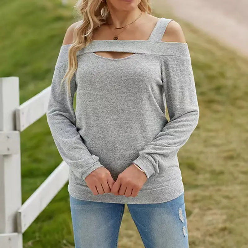 Womens Cold Shoulder Top Cut Out Long Sleeve Basic T Shirts Casual Blouse Tshirts Lady T Fashions