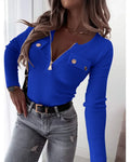 Knitted Slim-fit Long-sleeved Pullover Zipper Top Lady T Fashions