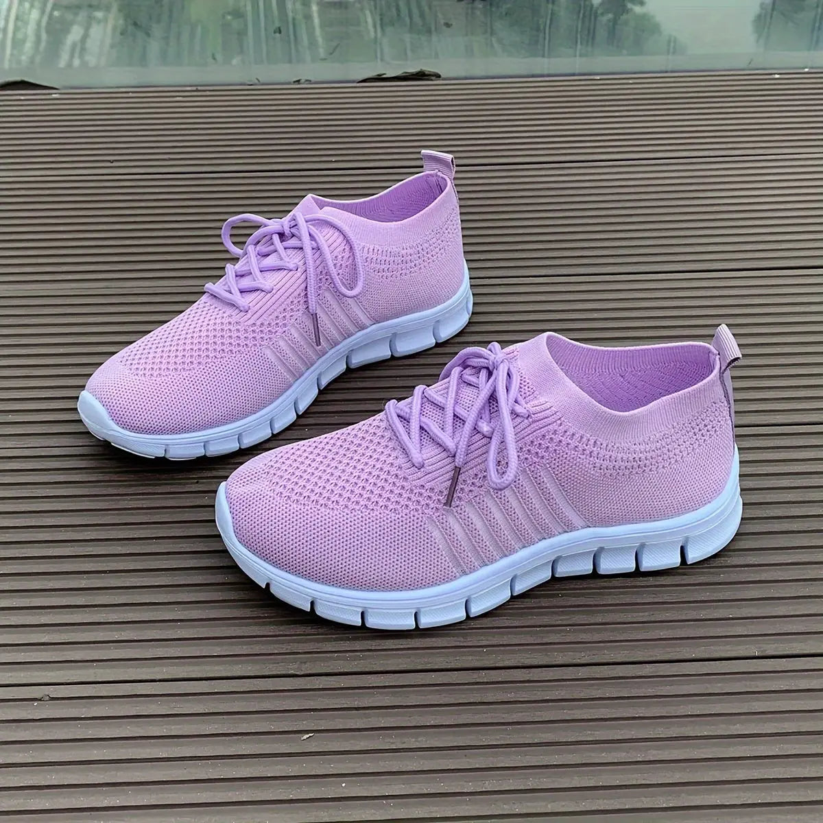 Women's Mesh Breathable Running Shoes, Solid Color Lace Up Front Summer Walking Shoes, Flying Woven Casual Sneakers Lady T Fashions