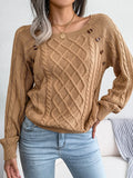 Texture Button Lantern Sleeve Sweater - Women's Round Neck Sweater Lady T Fashions