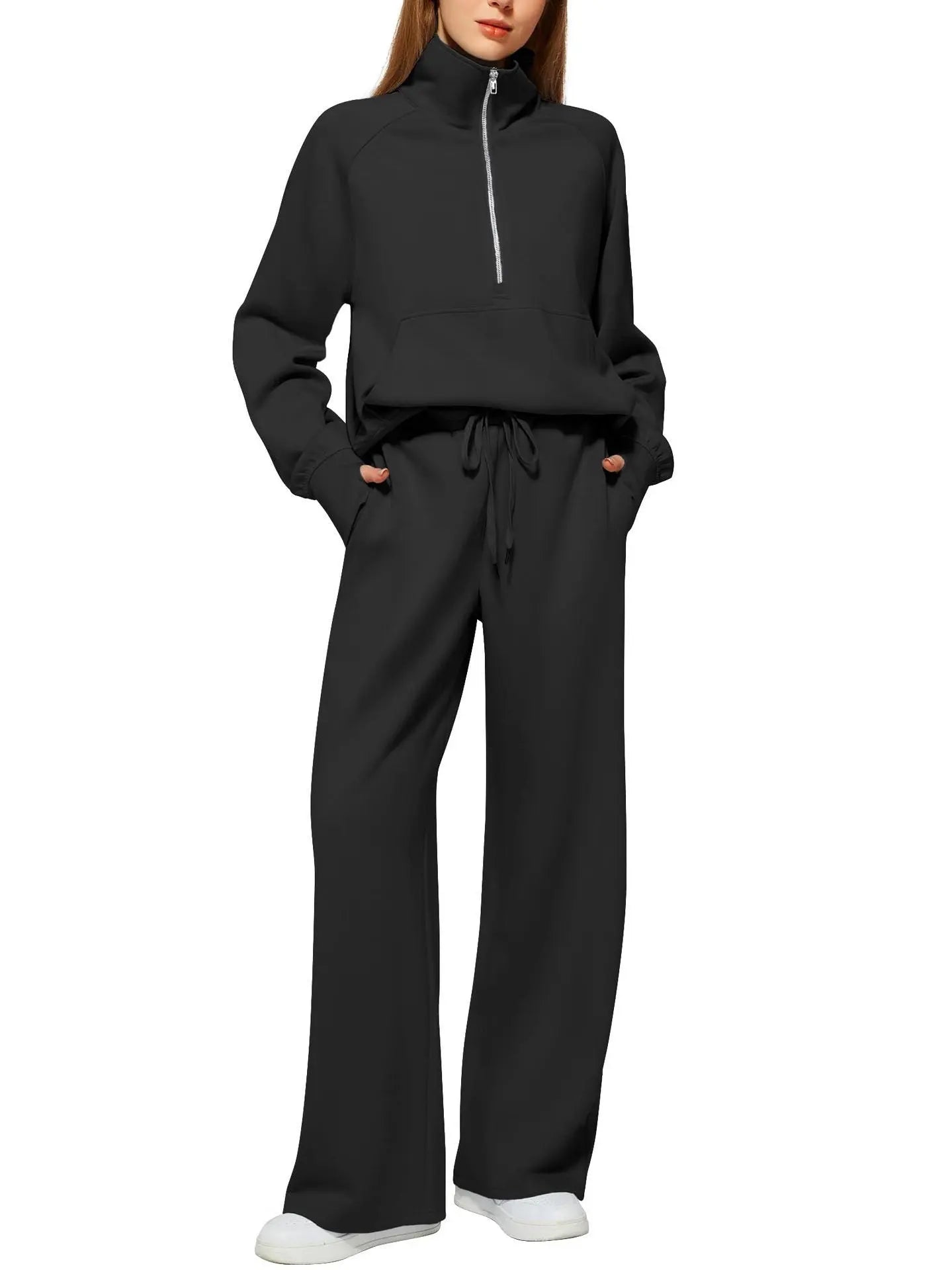 Solid Color Long-sleeved Sweater Trousers Suit Women's Suit Lady T Fashions
