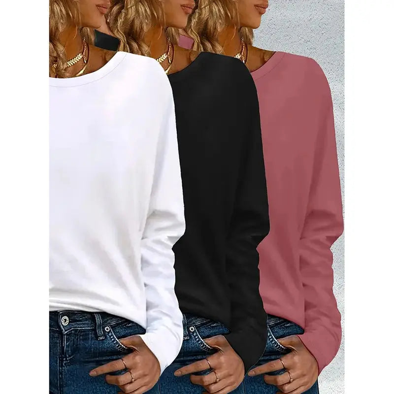 3 Pack Womens Plus Size Long Sleeve Shirts Crew Neck Basic Tee Tops Loose Fit Fall Outfits For Women 1X-5X Lady T Fashions