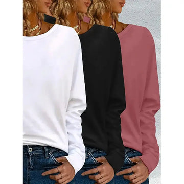 3 Pack Womens Plus Size Long Sleeve Shirts Crew Neck Basic Tee Tops Loose Fit Fall Outfits For Women 1X-5X Lady T Fashions