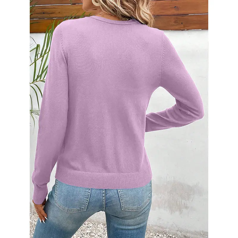 Women's Long Sleeve V-Neck Button Down Cardigan Knit Shrugs Sweater Lady T Fashions