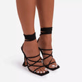 Black Lace-up Shoes Chunky High Heel Sandals Lady T Fashions