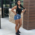 Women's Denim Shorts With Ripped Irregular Cat Whiskers Fringed Edge Lady T Fashions