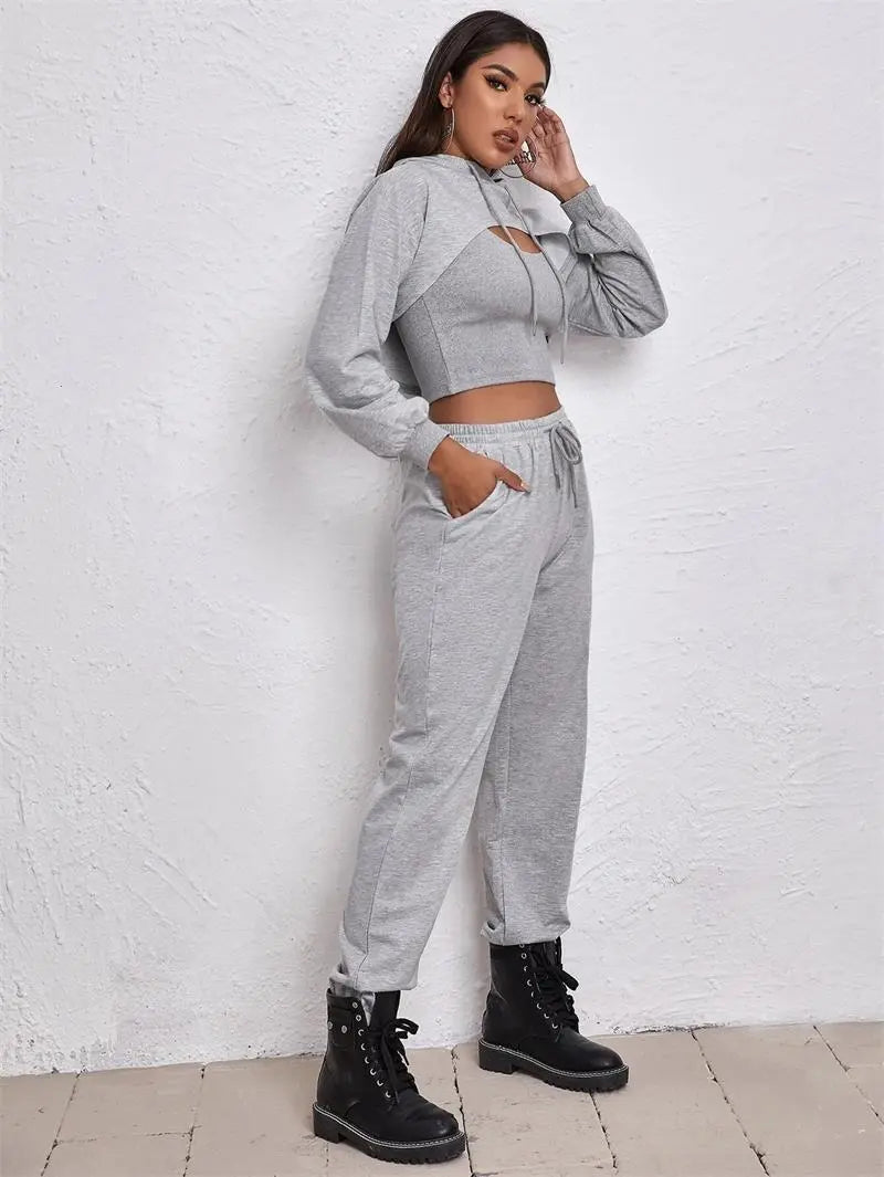 European And American Sports Hooded Sweater Three-piece Street Sports Lady T Fashions