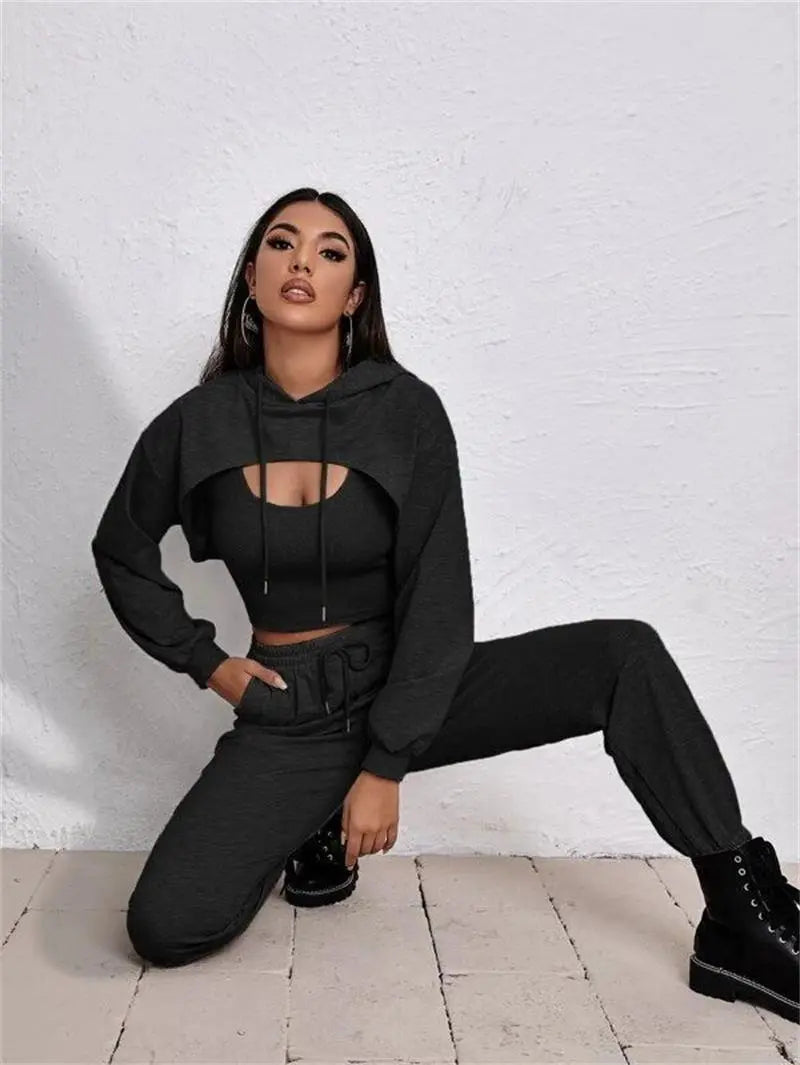 European And American Sports Hooded Sweater Three-piece Street Sports Lady T Fashions