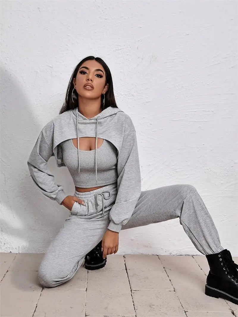 European And American Sports Hooded Sweater Three-piece Street Sports Lady T Fashions