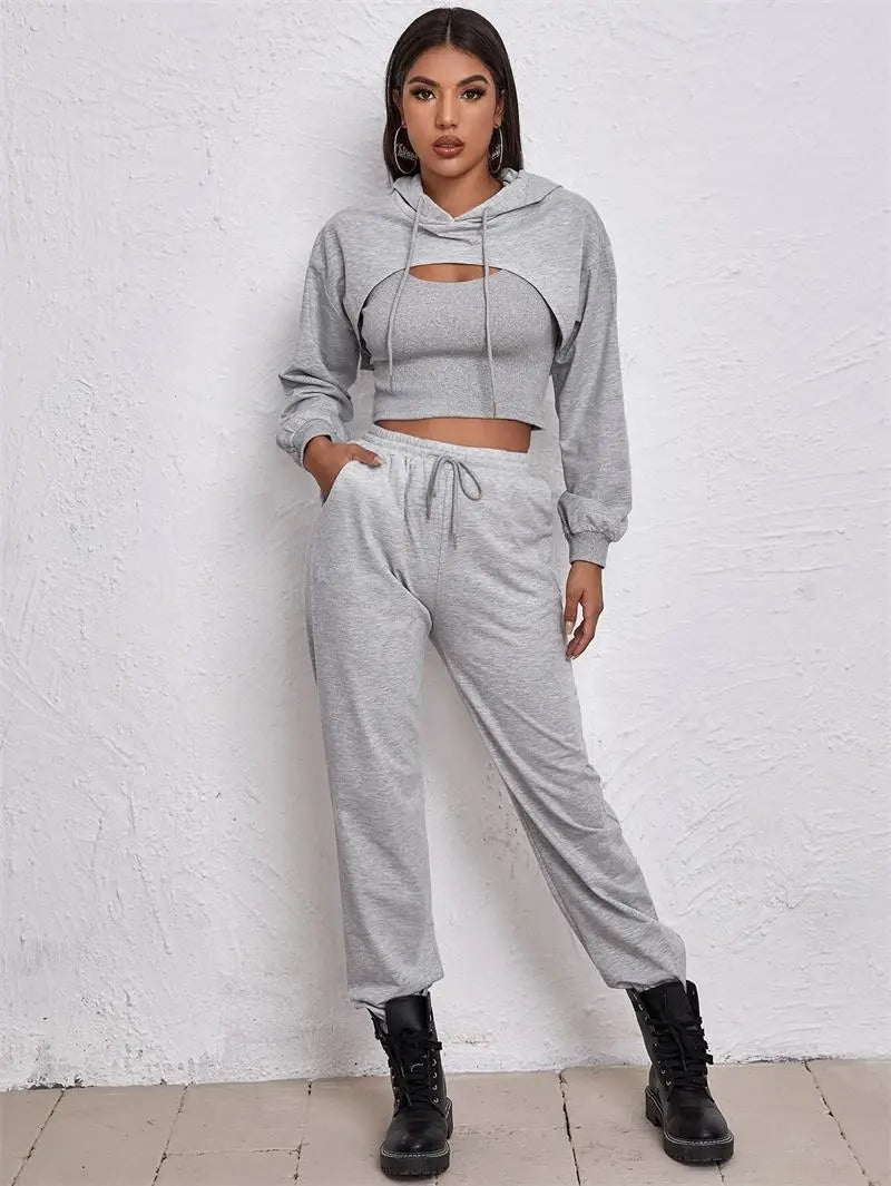 European And American Sports Hooded Sweater Three-piece Street Sports Lady T Fashions