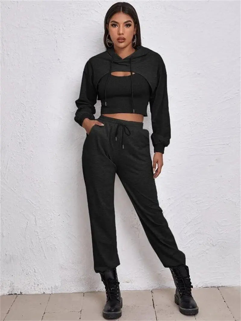European And American Sports Hooded Sweater Three-piece Street Sports Lady T Fashions