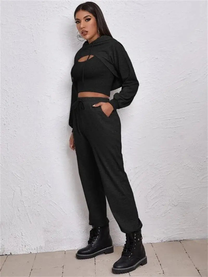 European And American Sports Hooded Sweater Three-piece Street Sports Lady T Fashions