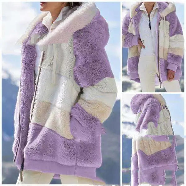 Multicolor patchwork hooded short fashion jacket Lady T Fashions