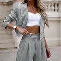 Women's Spring Fashion Striped Suits Casual Lapel Long Sleeve Cropped Top And Straight Pants Outfits Women's Clothing Lady T Fashions