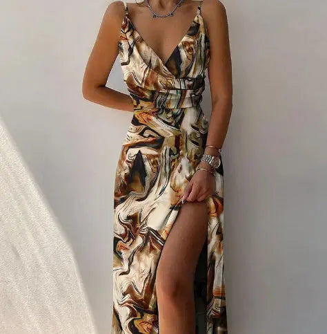 V-neck Slit Sling Dress Summer Fashion Sexy Slim Suspender Dresses For Women Clothing Lady T Fashions