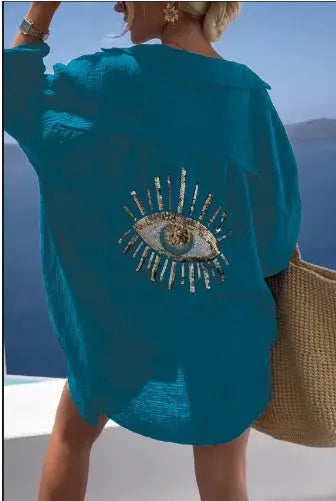 Women's Outdoor Beach Shirt Casual Sequin Beaded Shirt Lady T Fashions
