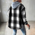 Women's Plaid Drawstring Hoodie Long Sleeve Shirt Button Front Casual Tops Spring&Fall Fashion Minimalist Style Lady T Fashions
