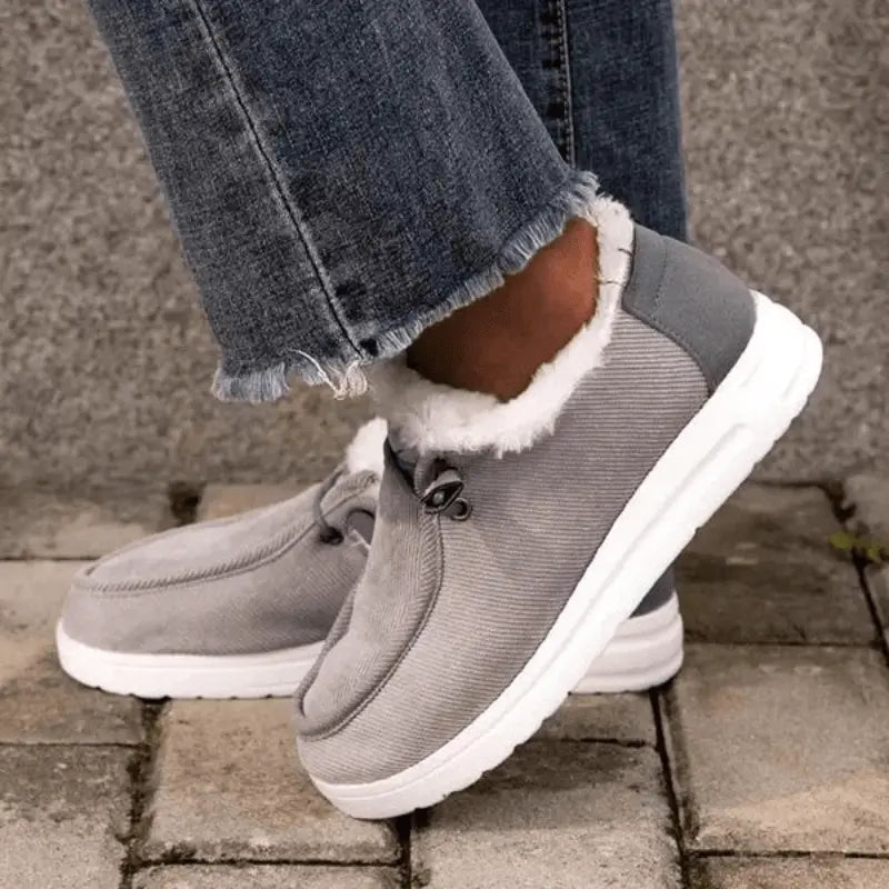 Women's Fluffy Plush Lined Sneakers, Thermal Soft Sole Low Top Shoes, Winter Warm Outdoor Walking Flat Shoes Lady T Fashions