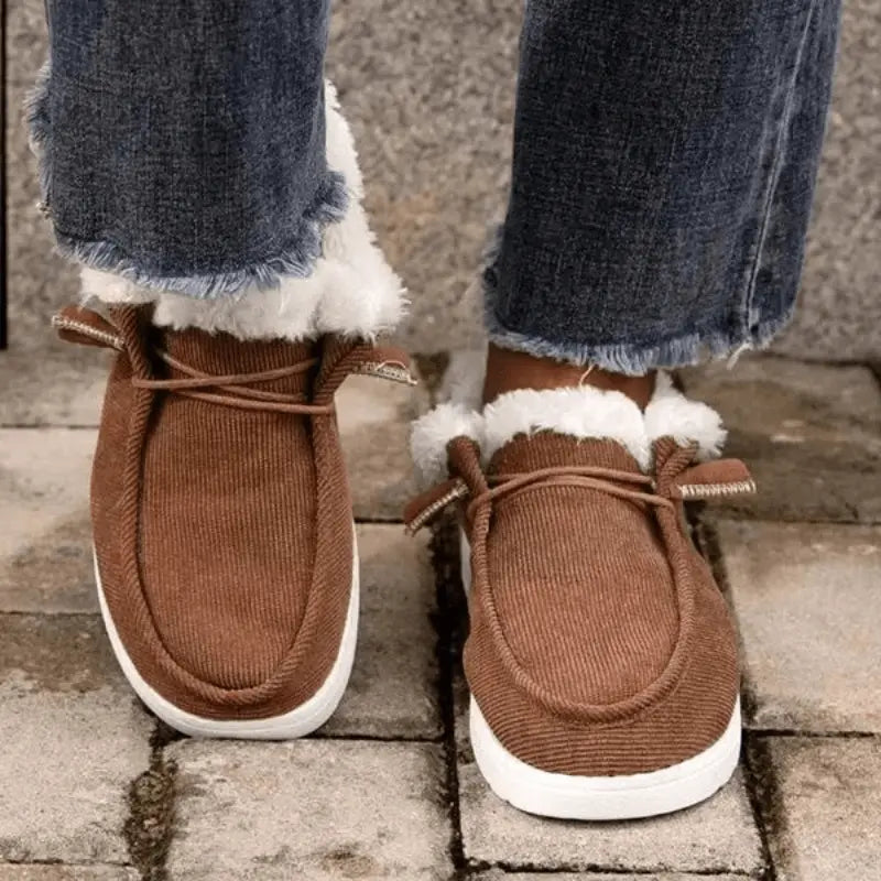 Women's Fluffy Plush Lined Sneakers, Thermal Soft Sole Low Top Shoes, Winter Warm Outdoor Walking Flat Shoes Lady T Fashions