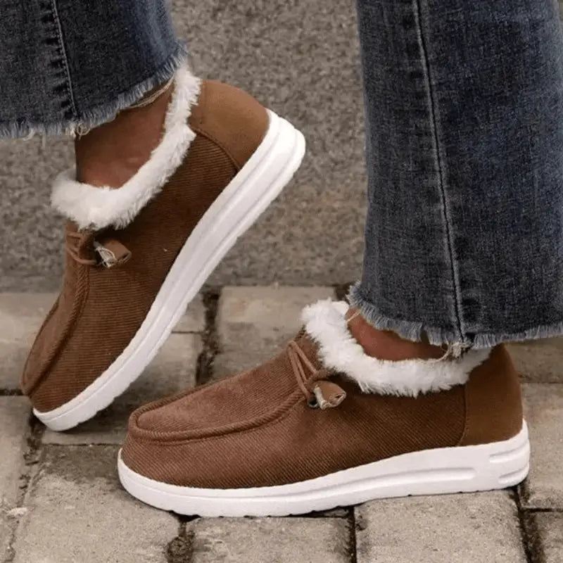 Women's Fluffy Plush Lined Sneakers, Thermal Soft Sole Low Top Shoes, Winter Warm Outdoor Walking Flat Shoes Lady T Fashions