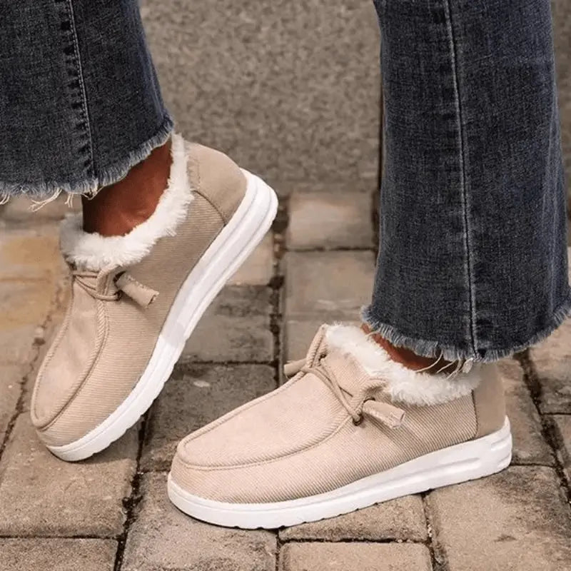 Women's Fluffy Plush Lined Sneakers, Thermal Soft Sole Low Top Shoes, Winter Warm Outdoor Walking Flat Shoes Lady T Fashions