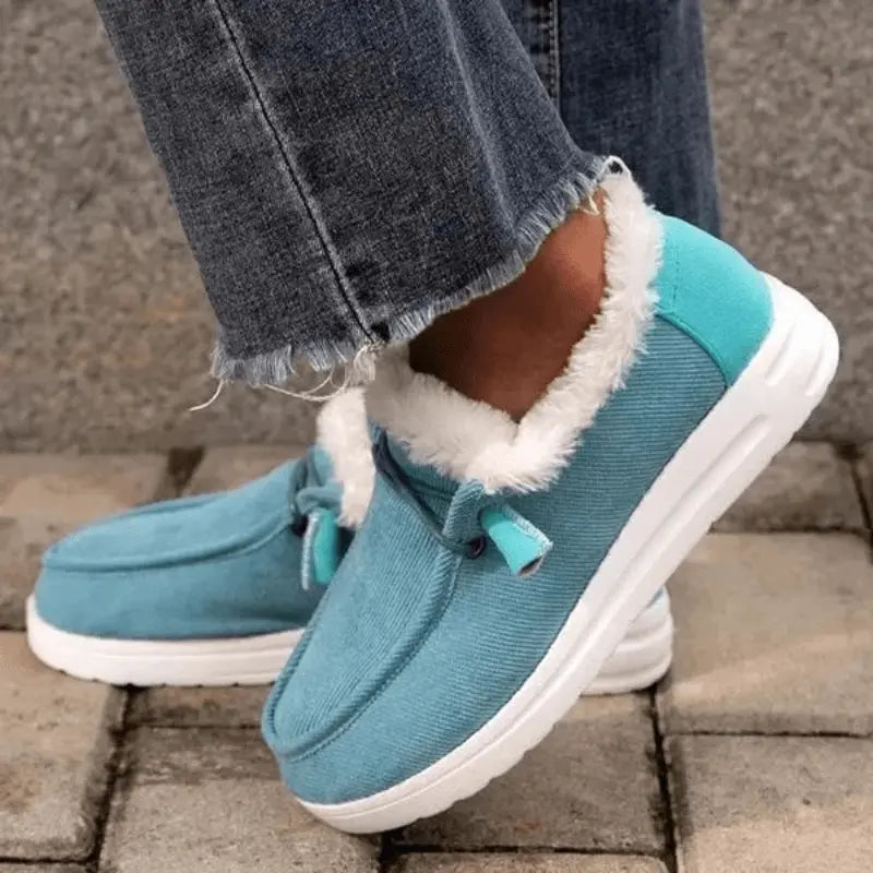 Women's Fluffy Plush Lined Sneakers, Thermal Soft Sole Low Top Shoes, Winter Warm Outdoor Walking Flat Shoes Lady T Fashions