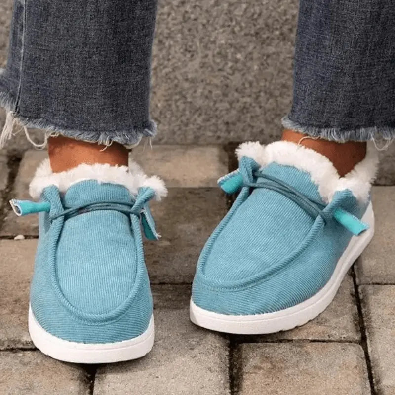 Women's Fluffy Plush Lined Sneakers, Thermal Soft Sole Low Top Shoes, Winter Warm Outdoor Walking Flat Shoes Lady T Fashions