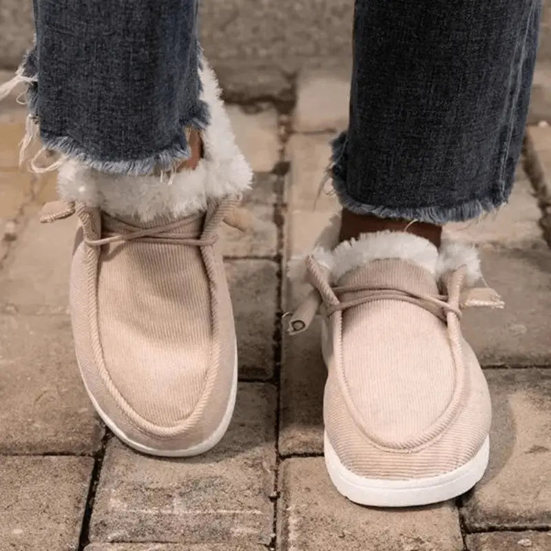 Women's Fluffy Plush Lined Sneakers, Thermal Soft Sole Low Top Shoes, Winter Warm Outdoor Walking Flat Shoes Lady T Fashions